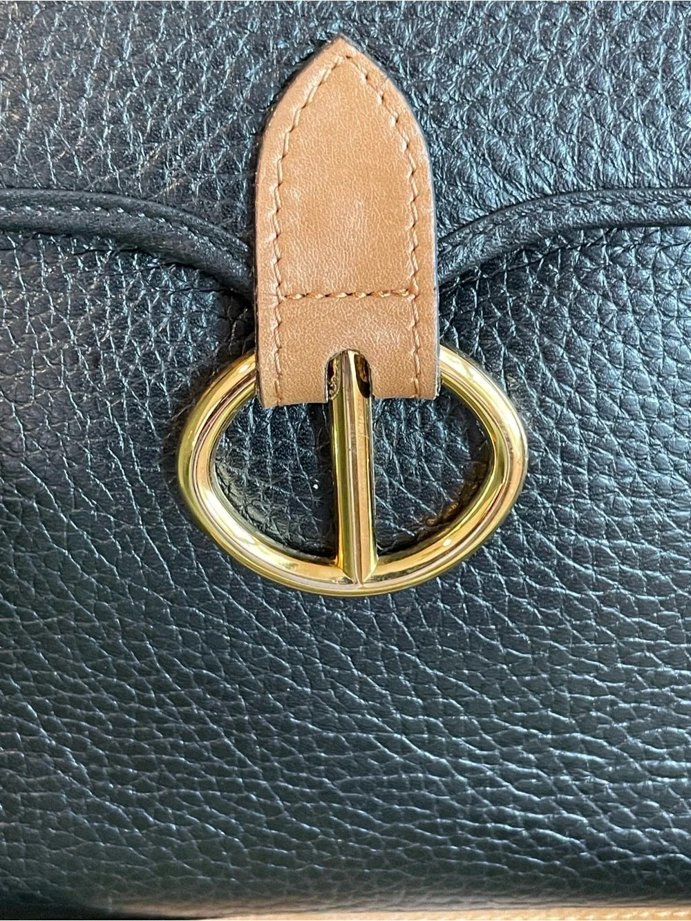 Dior Black Pebbled Leather Satchel with Tan Trim and Gold Hardware